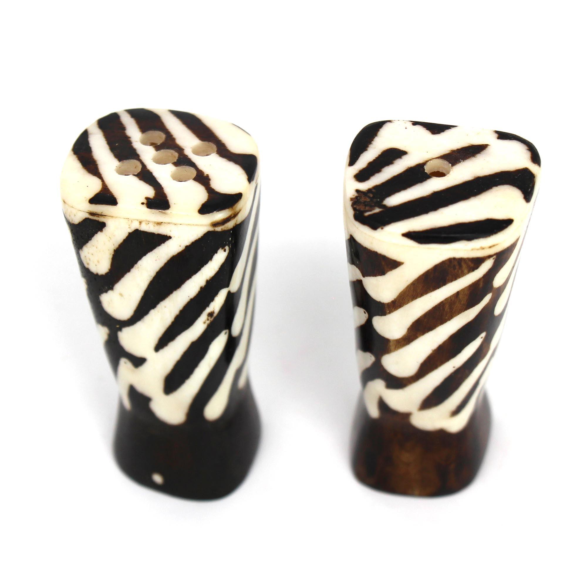 African Natural Bone Salt & Pepper Shakers, Traditional Batik Designs - Flyclothing LLC