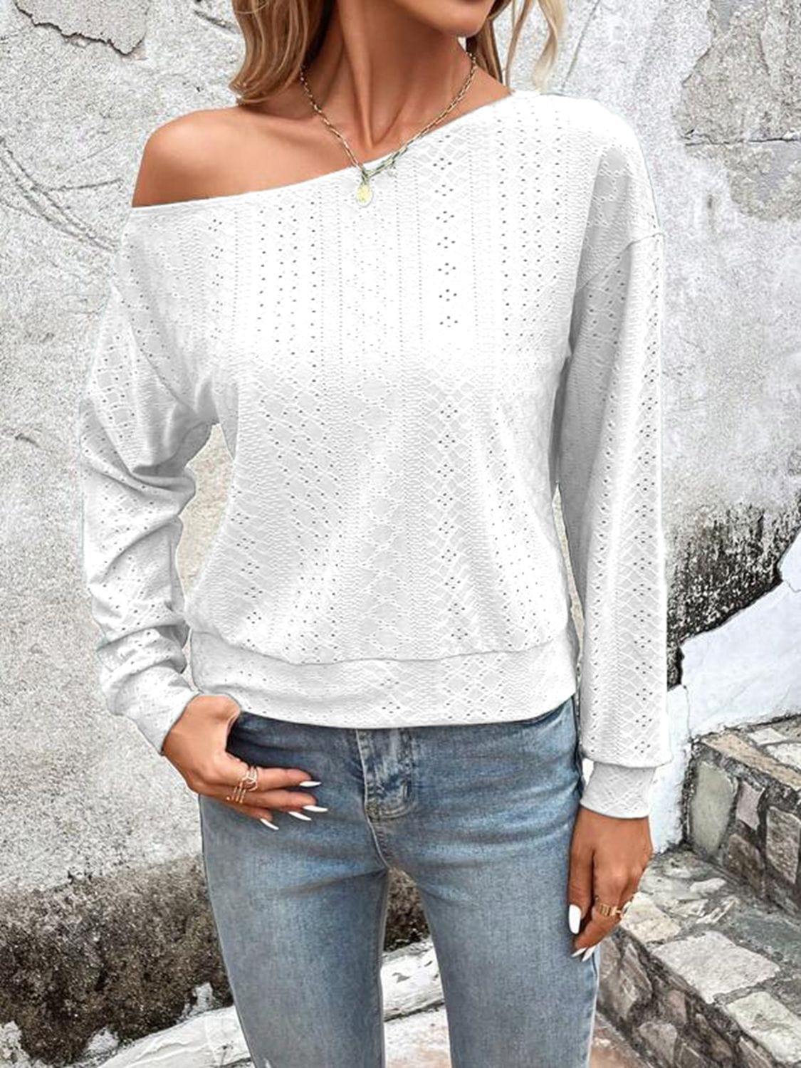 Eyelet Dropped Shoulder Blouse - Trendsi