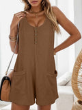 Waffle-Knit Scoop Neck Wide Strap Romper - Flyclothing LLC