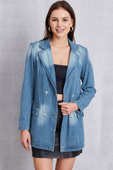 Lapel Collar Washed Denim Top - Flyclothing LLC