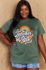 Simply Love Full Size TEACHER VIBES Graphic Cotton T-Shirt - Flyclothing LLC