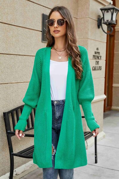 Open Front Lantern Sleeve Cardigan - Flyclothing LLC