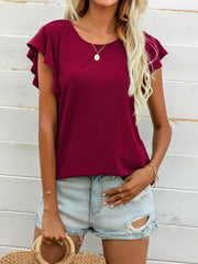 Round Neck Butterfly Sleeve Top - Trendsi