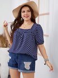 Plus Size Polka Dot Square Neck Blouse - Flyclothing LLC