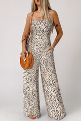 Printed Spaghetti Strap Jumpsuit with Pockets - Flyclothing LLC