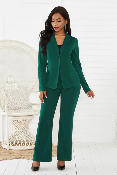 Lapel Collar Long Sleeve Blazer and Pants Set - Flyclothing LLC