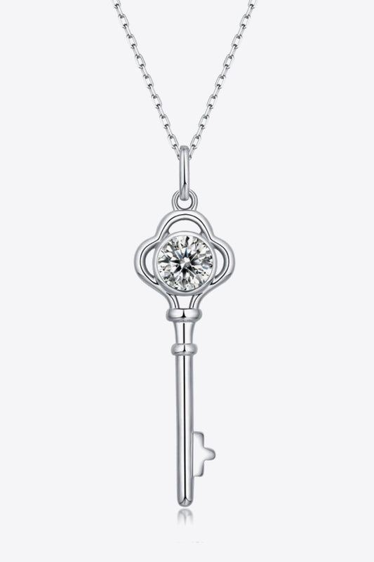 925 Sterling Silver 1 Carat Moissanite Key Pendant Necklace - Flyclothing LLC