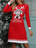 MERRY CHRISTMAS Graphic Pleated Sweater Dress - Flyclothing LLC