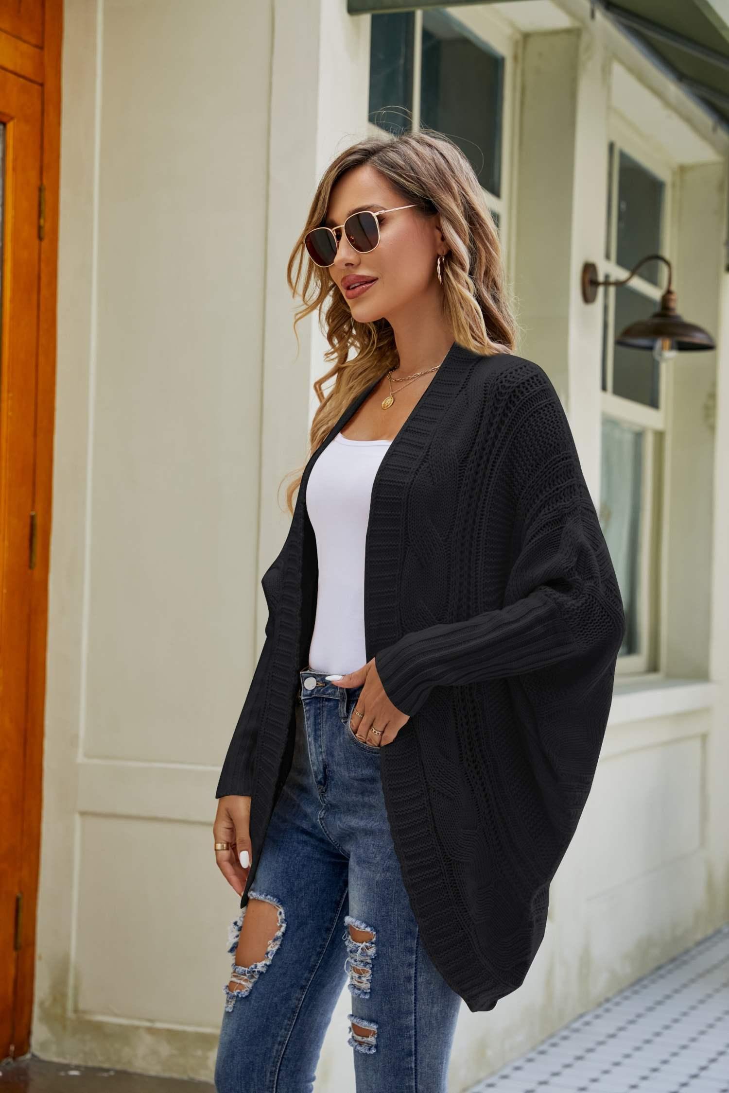 Mixed Knit Open Front Dolman Sleeve Cardigan - Flyclothing LLC