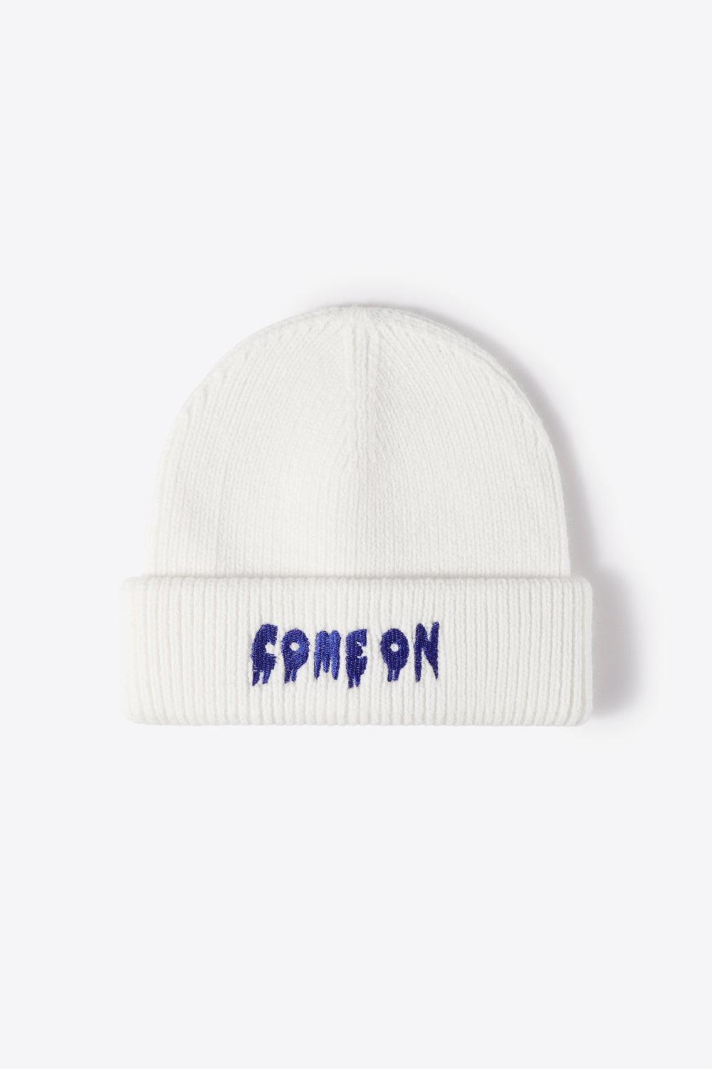 COME ON Embroidered Cuff Knit Beanie - Flyclothing LLC