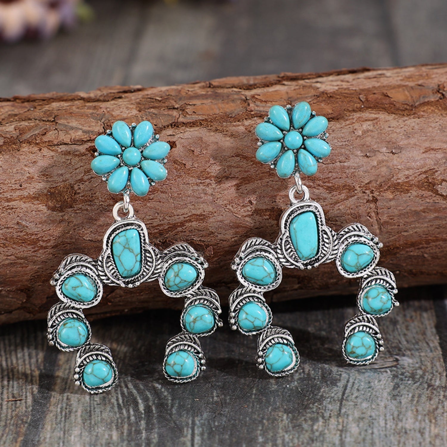 Artificial Turquoise Alloy Dangle Earrings - Flyclothing LLC