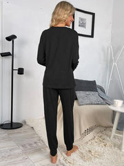 Round Neck Top and Drawstring Pants Lounge Set - Flyclothing LLC