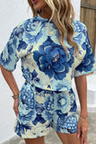 Printed Half Sleeve Top and Shorts Lounge Set - Flyclothing LLC