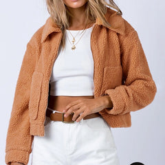 Long Sleeve Collared Neck Sherpa Jacket - Flyclothing LLC