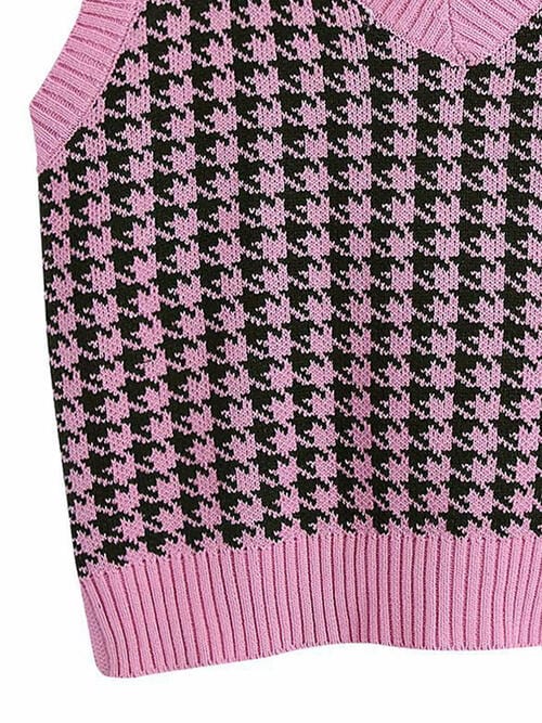 Houndstooth V-Neck Sweater Vet - Flyclothing LLC