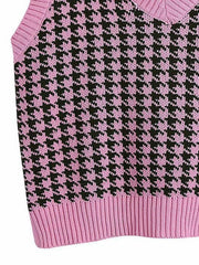 Houndstooth V-Neck Sweater Vet - Flyclothing LLC