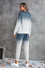 Gradient Round Neck Sweatshirt and Joggers Set - Flyclothing LLC