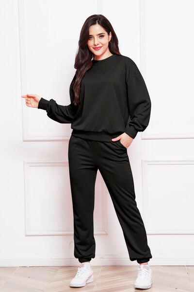 Round Neck Long Sleeve Sweatshirt and Pants Set - Flyclothing LLC