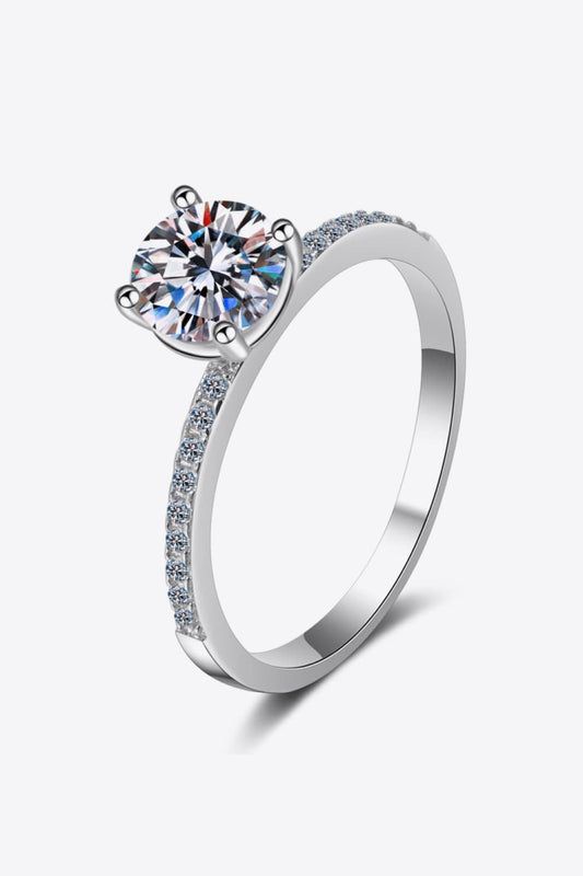 1 Carat Moissanite Rhodium-Plated Side Stone Ring - Flyclothing LLC