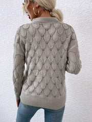 Openwork Cutout Dropped Shoulder Sweater - Flyclothing LLC