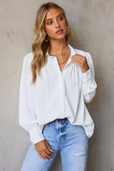 Gathered Detail Puff Sleeve Shirt - Flyclothing LLC