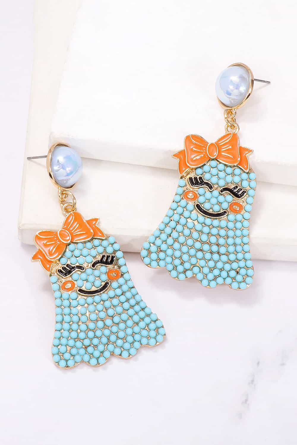 Smiling Ghost Shape Synthetic Pearl Earrings - Flyclothing LLC