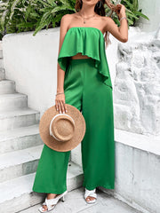 Strapless Top and Wide Leg Pants Set - Flyclothing LLC