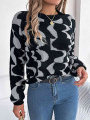 Round Neck Long Sleeve Sweater - Flyclothing LLC