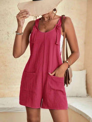 Full Size Scoop Neck Romper with Pockets - Trendsi