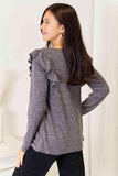 Double Take Square Neck Ruffle Shoulder Long Sleeve T-Shirt - Flyclothing LLC