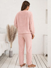 Teddy Long Sleeve Top and Pants Lounge Set - Flyclothing LLC