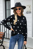 Polka Dot Round Neck Dropped Shoulder Sweater - Flyclothing LLC