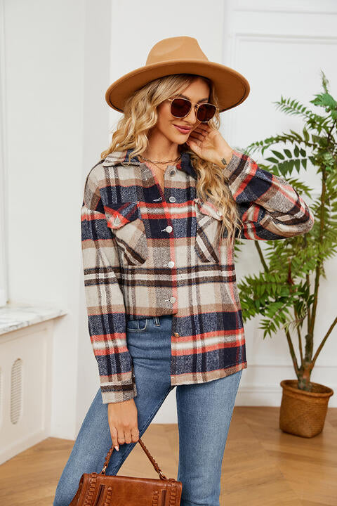 Collared Plaid Shacket - Flyclothing LLC