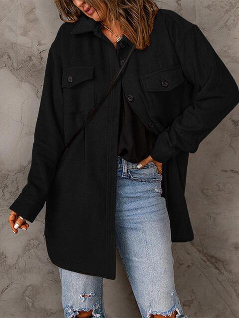 Drop Shoulder Button Down Collared Coat - Flyclothing LLC