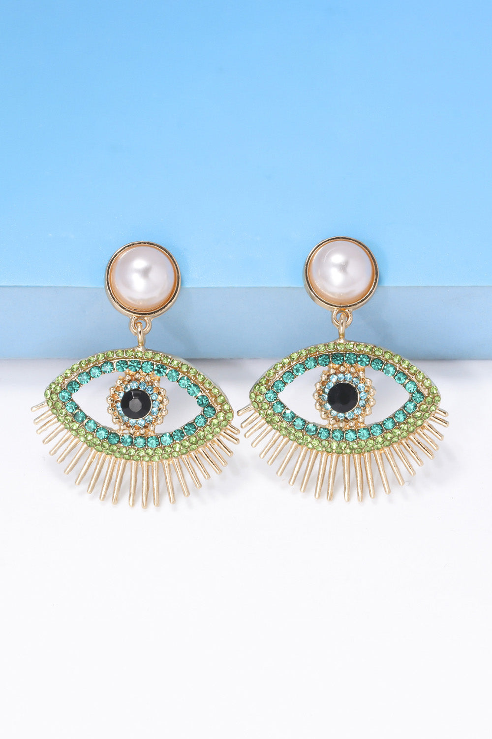 Evil Eye Shape Rhinestone Zinc Alloy Synthetic Dangle Earrings - Flyclothing LLC