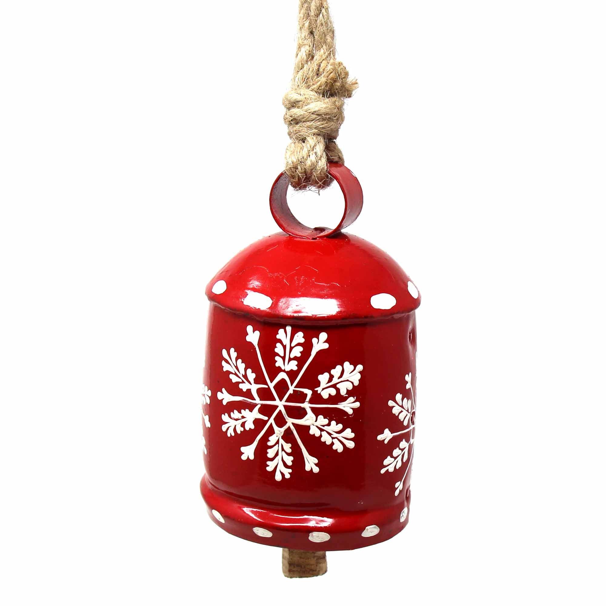 Recycled Rustic Red and White Snowflake Irong Hanging Bell - Flyclothing LLC