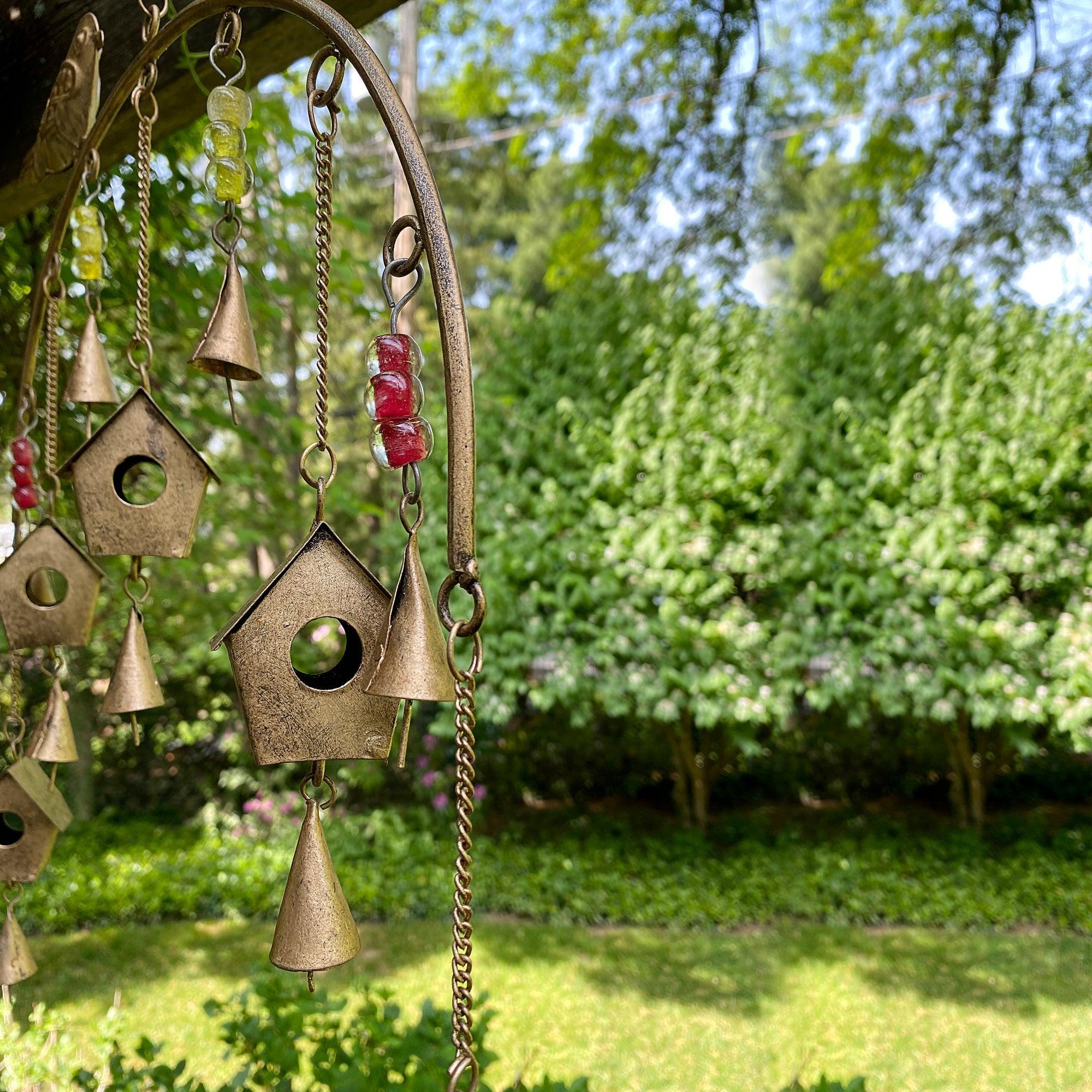 Handcrafted Bird Chime, Recycled Iron and Glass Beads - Flyclothing LLC