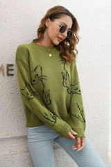 Cat Pattern Round Neck Long Sleeve Pullover Sweater - Flyclothing LLC