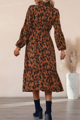 Printed Bubble Sleeve Buttoned Shirt Dress - Flyclothing LLC