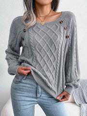 Decorative Button Cable-Knit Sweater - Flyclothing LLC