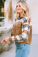 Plaid Collared Neck Button Down Jacket - Flyclothing LLC