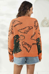 Dinosaur Print Pullover Sweater - Flyclothing LLC