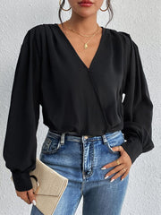 Surplice Ruched Long Sleeve Bodysuit - Flyclothing LLC