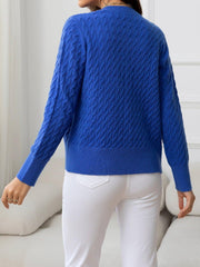 Round Neck Cable-Knit Buttoned Knit Top - Trendsi