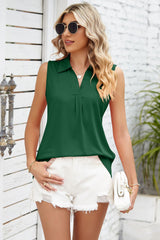 Ruched Johnny Collar Tank - Flyclothing LLC