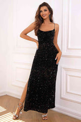 Sequin Backless Split Maxi Dress - Flyclothing LLC