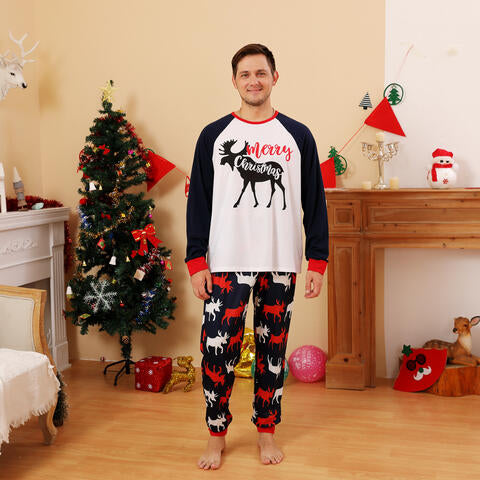 Men MERRY CHRISTMAS Graphic Top and Reindeer Pants Set - Flyclothing LLC