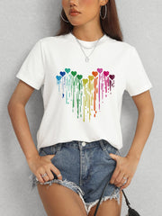 Heart Round Neck Short Sleeve T-Shirt - Trendsi