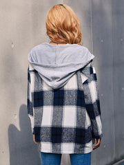 Plaid Dropped Shoulder Hooded Jacket - Flyclothing LLC