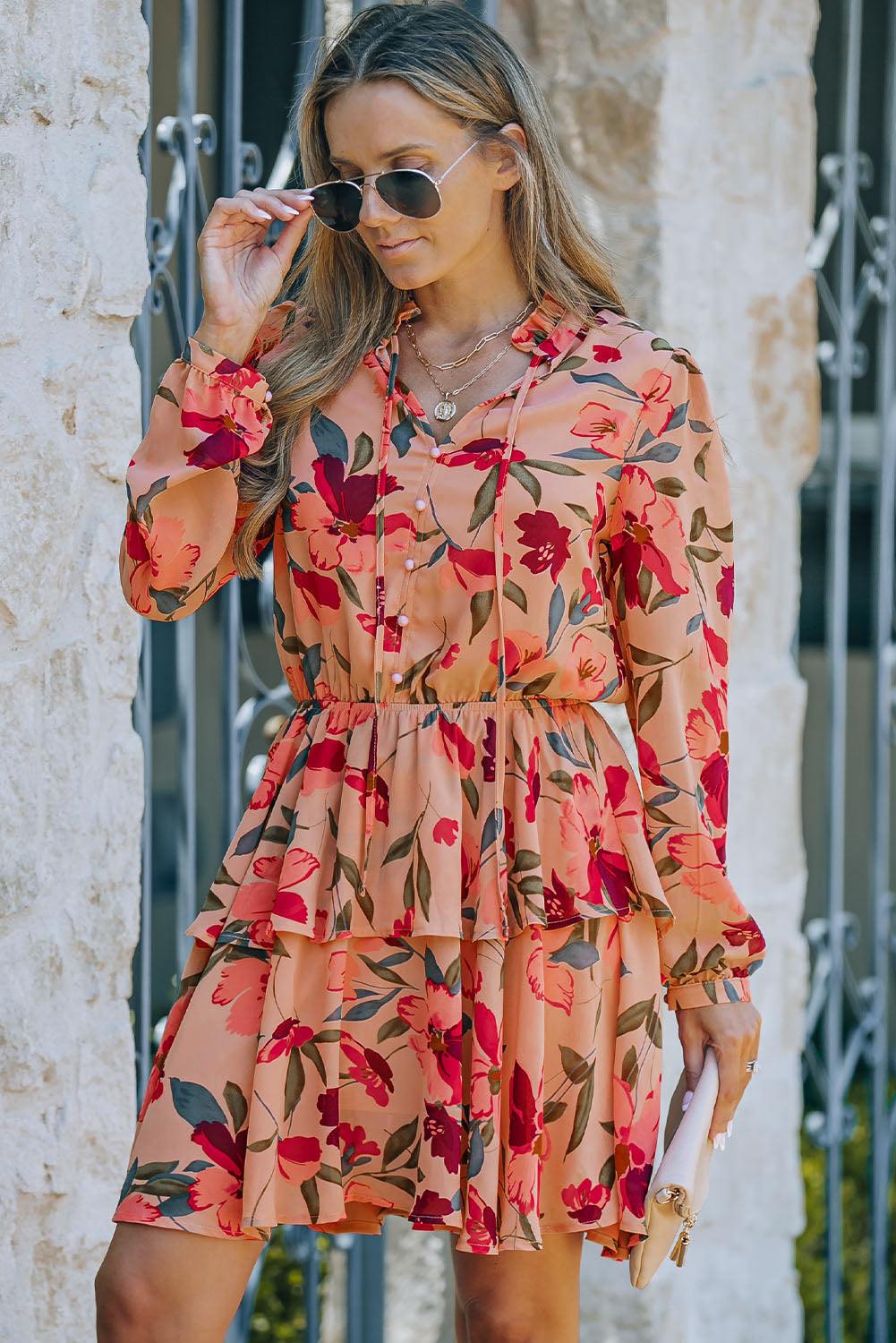 Floral tie neck dress hotsell